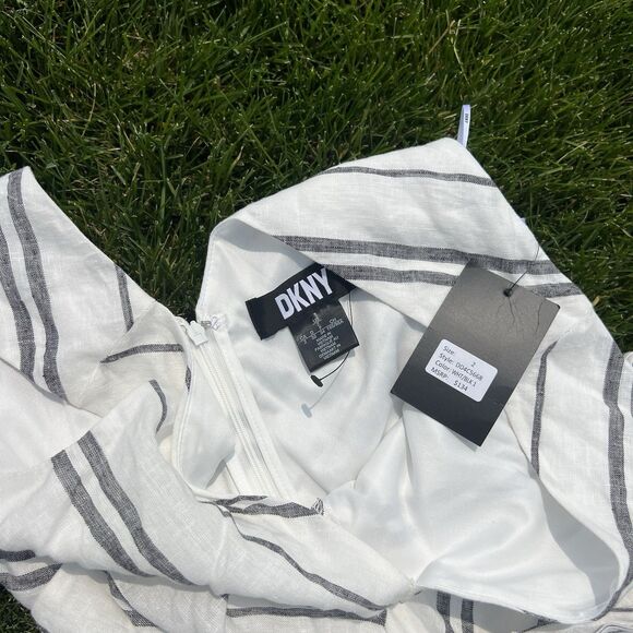 DKNY  Donna Karan Linen Stripe V-Neck Sleeveless Tie Waist Maxi Dress NWT size 2 - Picture 6 of 11